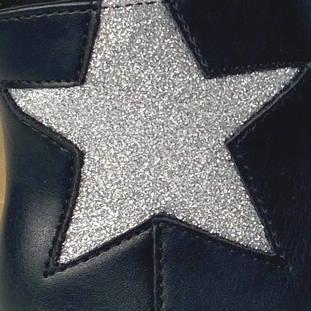 NWT Size 7 Wonder Nation Toddler Girls Black Glitter Star Chelsea Boots Side Zip